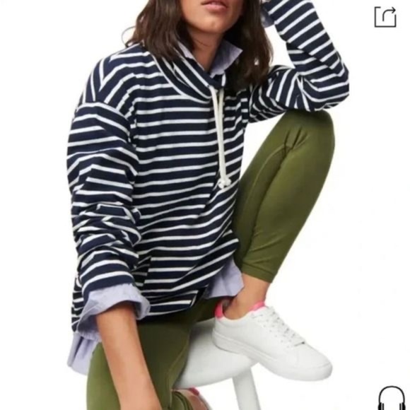 J.crew Funnelneck pullover sweatshirt in striped Mariner - Picture 1 of 11